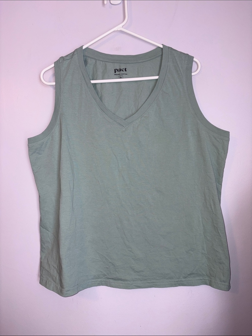 Pact 100% Organic Cotton Green V-neck Tank Top size XL